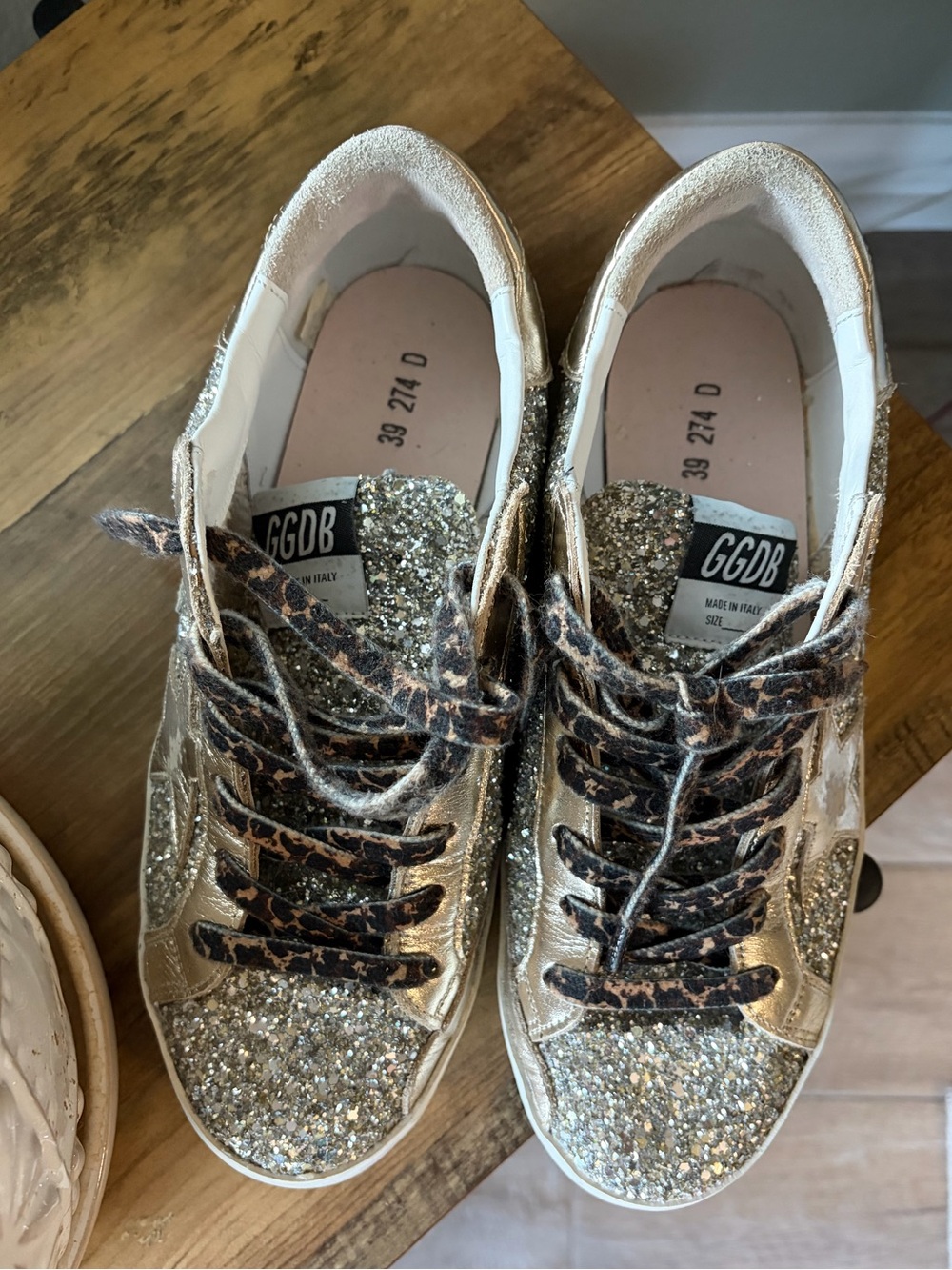 Golden Goose Platinum Glitter Super-Star with Gold Star - Picture 4 of 9